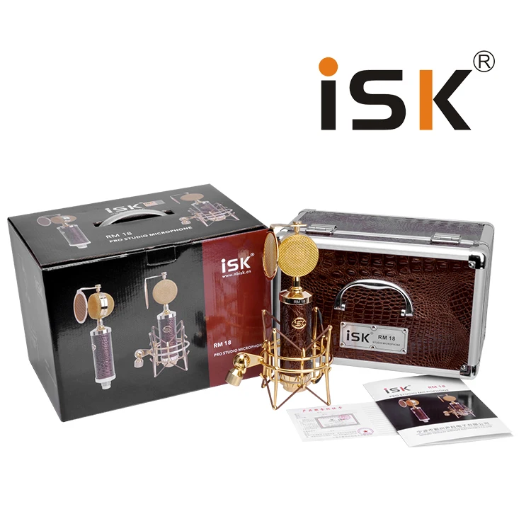 Высокое качество, ISK RM-18, чистое золото, большая звуковая головка, конденсаторный микрофон, использование для студийных сценических выступлений, запись ПК
