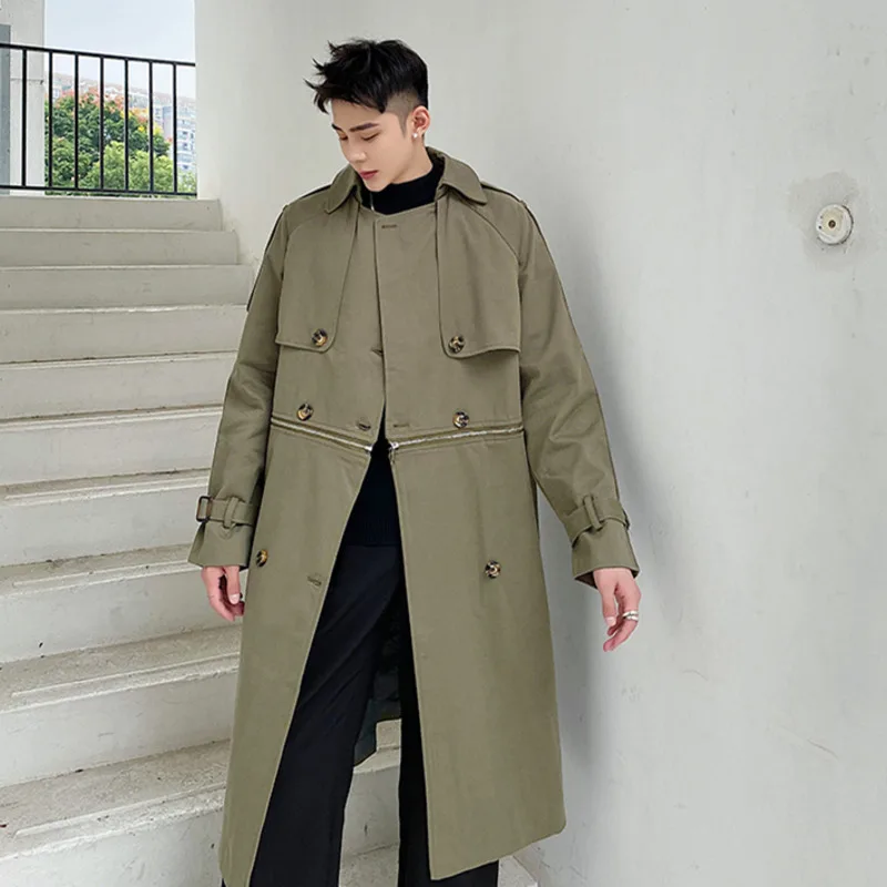 

Men's Wear 2021 Autumn Fashion New Removable Clothes For Male Long Trench Coat Loose Overcoat Trend Handsome Casual Windbreaker