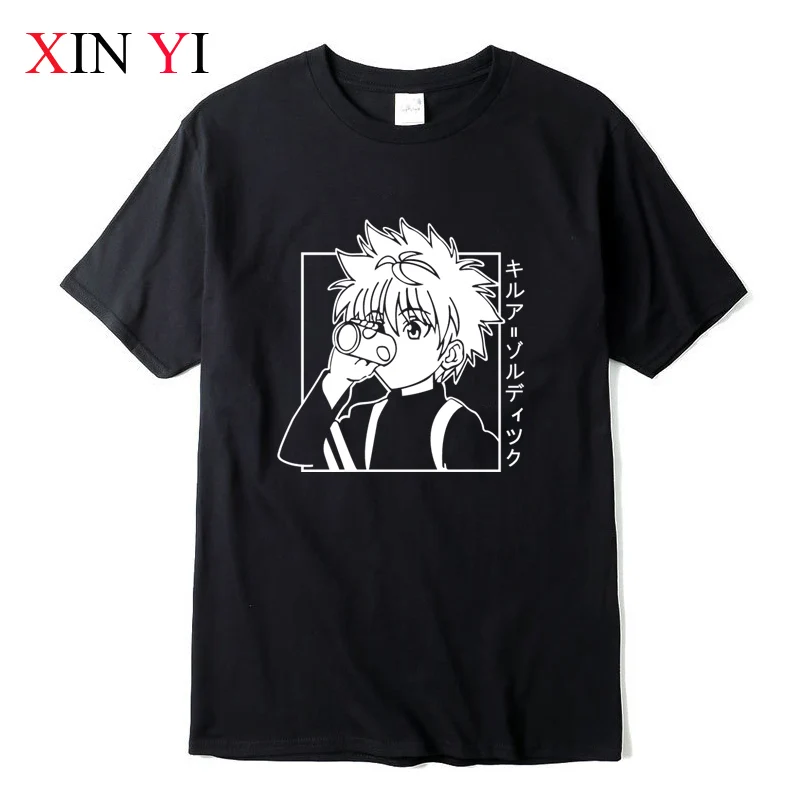 

XIN YI Men's Casual High Quality 100% Cotton T-shirt Tops Kawaii Hunter X Hunter Tshirt Killua Zoldyck T-shirt Anime Tee Shirt