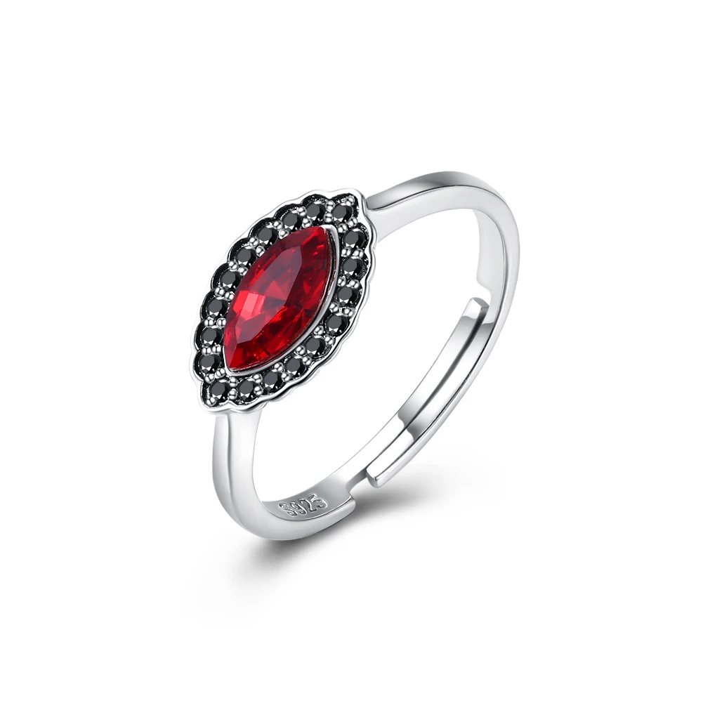 SILVERHOO 925 Sterling Silver Punk Vintage Rings For Women Red Austria Crystal Adjustable Finger Ring Trendy Party Jewelry Gift