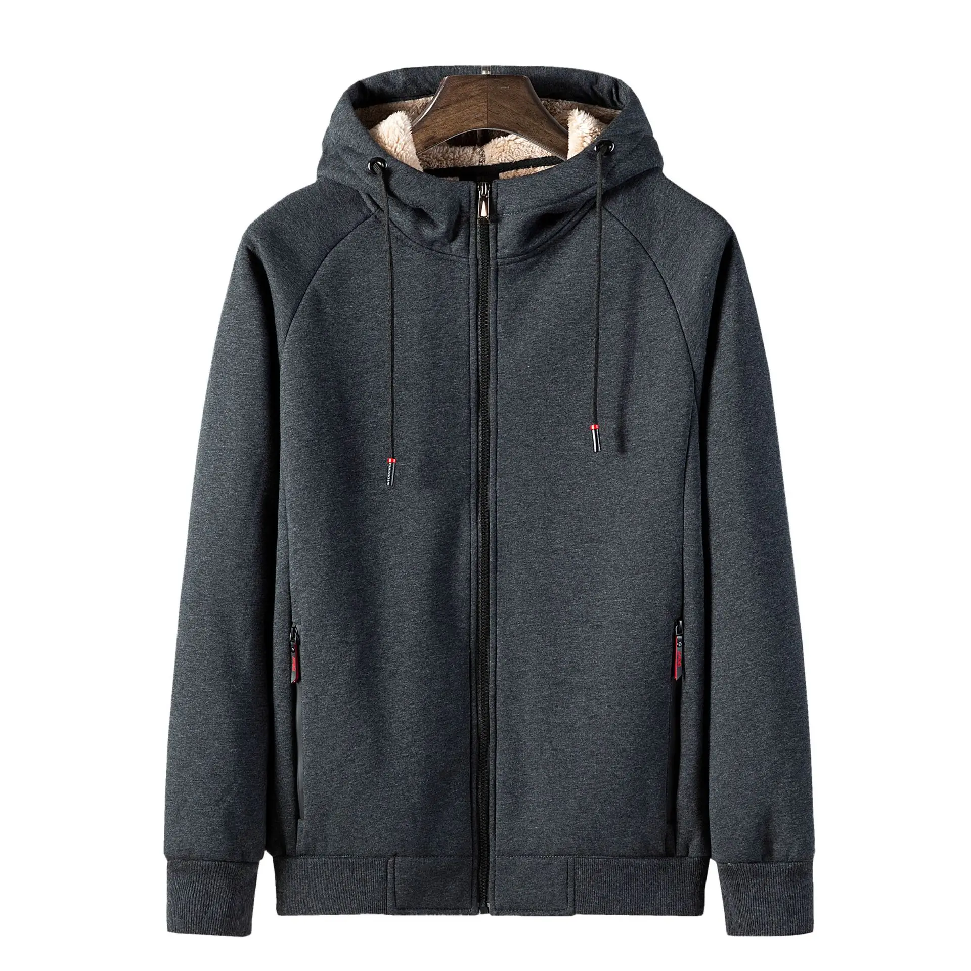

Winter New Boys Hooded Styles Long Sleeve Zipper Lamb Cashmere Loose Fashion Casual Plus Size Cotton Solid Color Sweatershirt