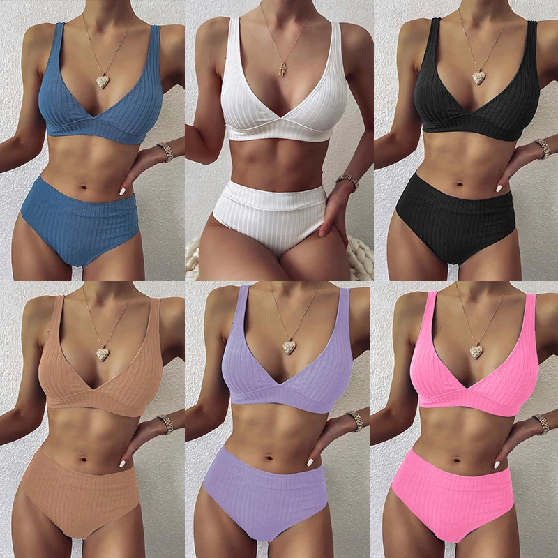 

New Sexy Bikini Set 2021 Brazilian Women Swimwear Solid Color Fashion Girly Push Up Swimsuit Summer Beach Wear Biquinis Feminino