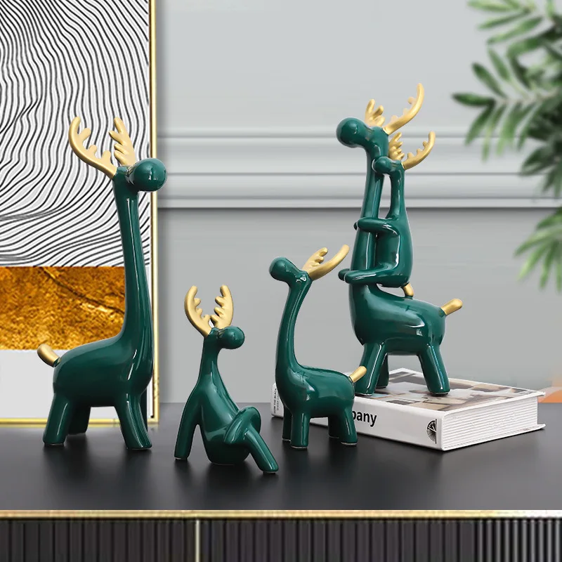 

Nordic Living Room Elk Family Deer Ceramic Home Furnishing TV Wine Cabinet Crafts Decoration Room Desktop Small Furnishings