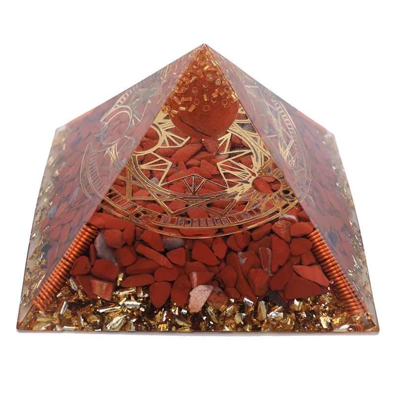 

3.76inch Large Orgonite Pyramid Red Jasper Strong Energy Crystal Orgone Pyramid Healing Protection Resin Chakra Generator