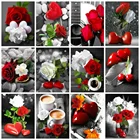 Huacan украшение для спальни алмазная живопись черный красный цветок Алмазная мозаика вышивка крестиком Сердце Роза цветочная картина для дома