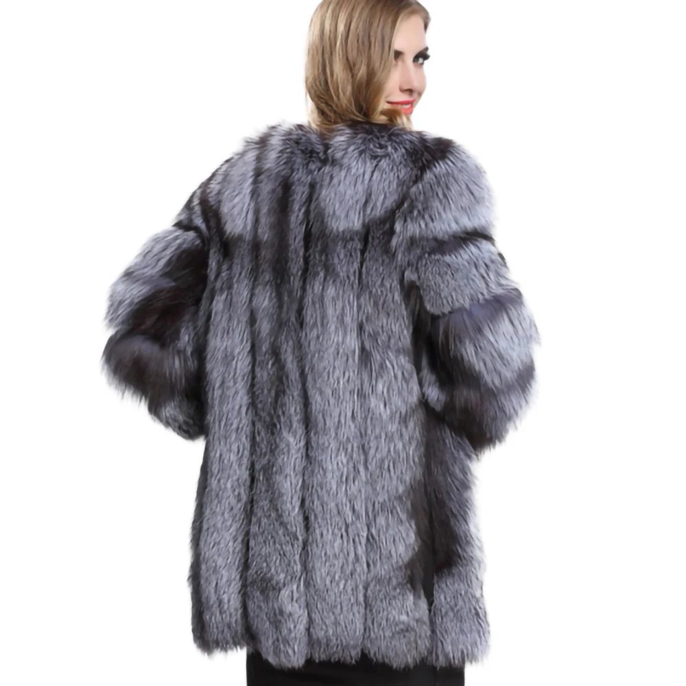 Женская куртка с натуральным мехом лисы зимняя теплая круглым воротником BF-C0059 |