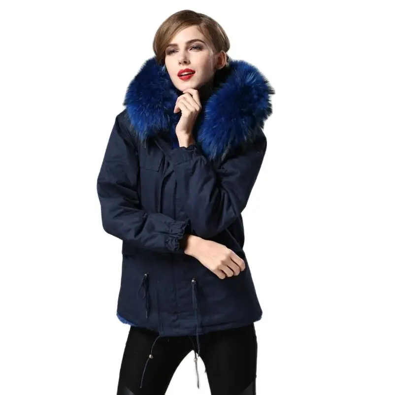 

Navy short parka with navy fur women short fashion coat, real blue fur collar,mr mrs furs winter wear