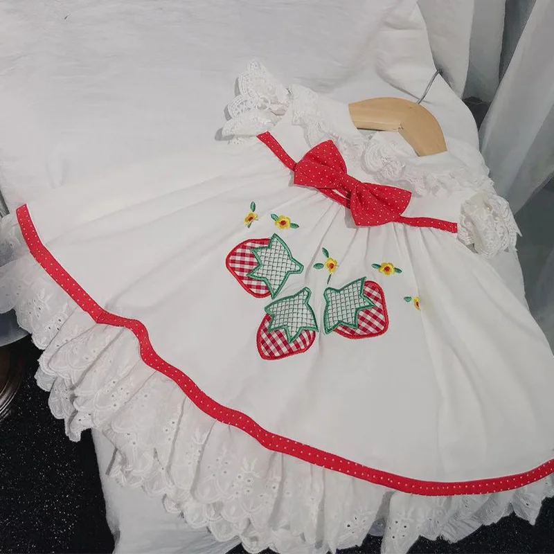 2019 Summer New Arrivals Spanish Antique Girls Cotton Dress Cool Breathable Strawberry Pattern Doll Lace Quality Princess | Детская