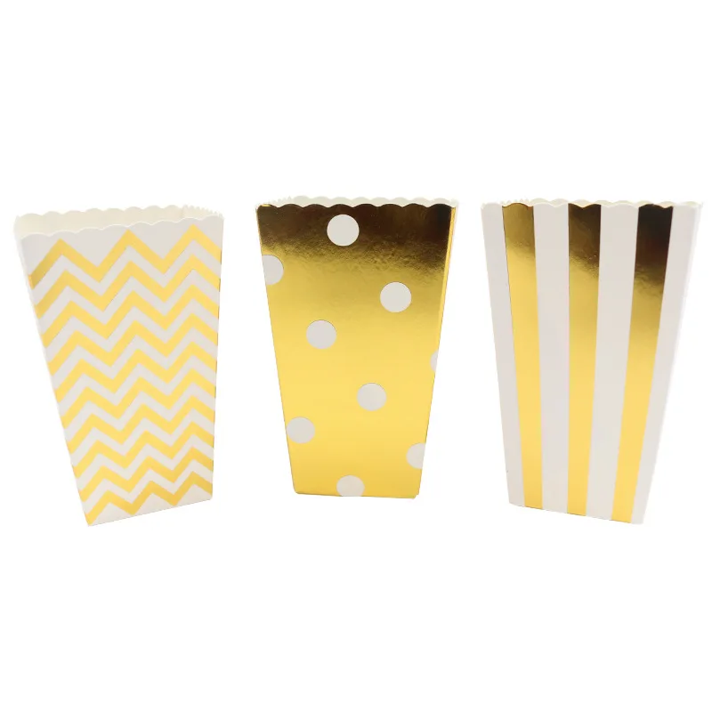 6 Pcs Gold Silver Dot Wave Striped Paper Popcorn Box Pop Corn Candy/ Sanck Favor Bag Xmas Wedding Kid Birthday Party Decoration | Дом и сад