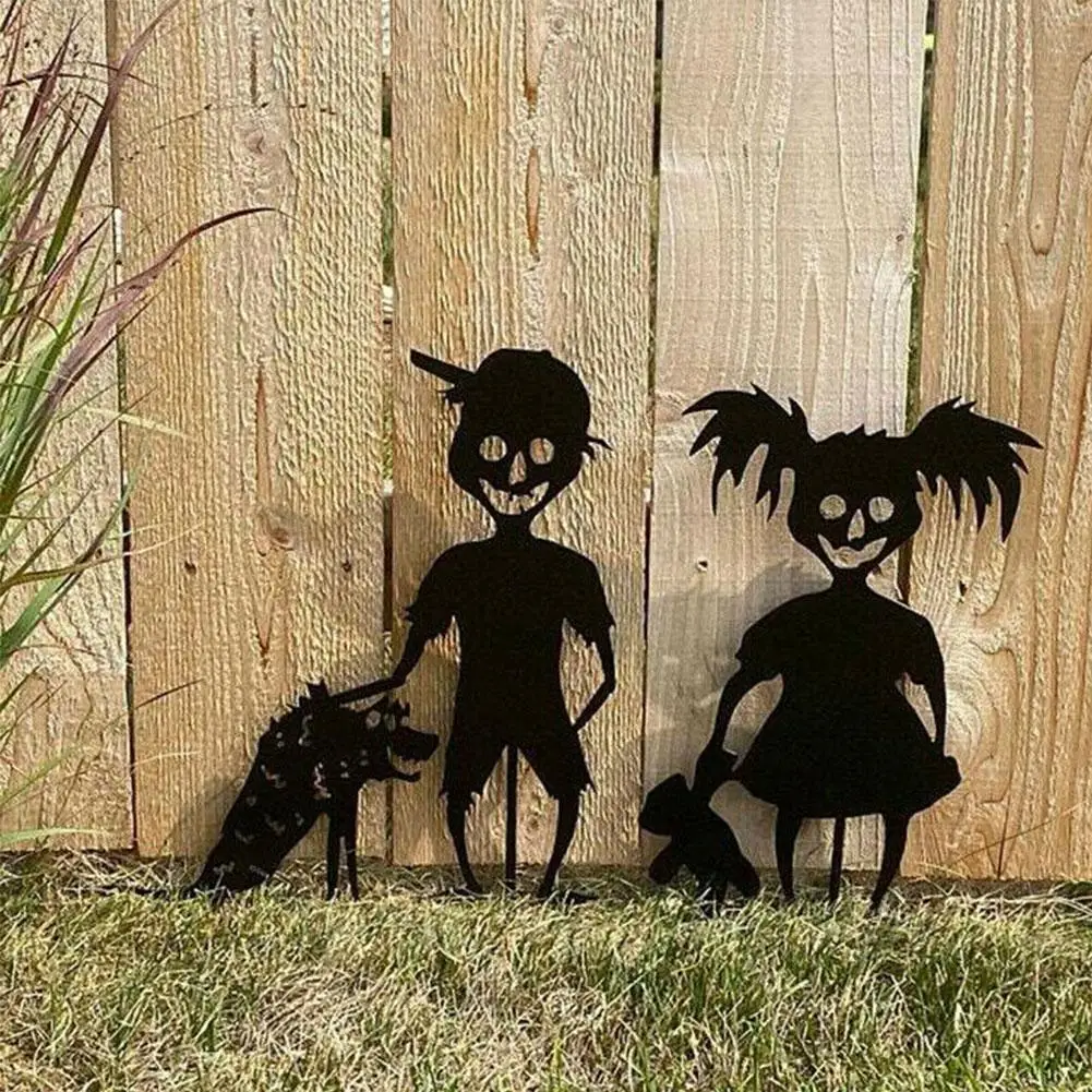 

Scare Children Silhouette Art Ornament Yard Stake Metal Lawn Metal Decoration Decor Garden Gardening Yard Z0O1