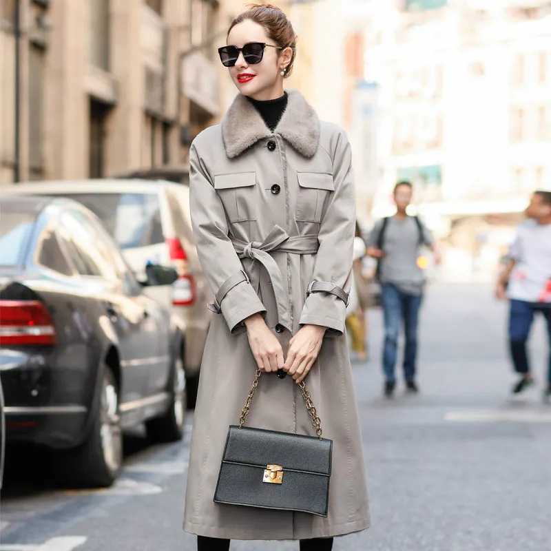 Slim Fashion Whole Mink Fur Coat Women Long Real Shearling Leather Clothes for Ladies