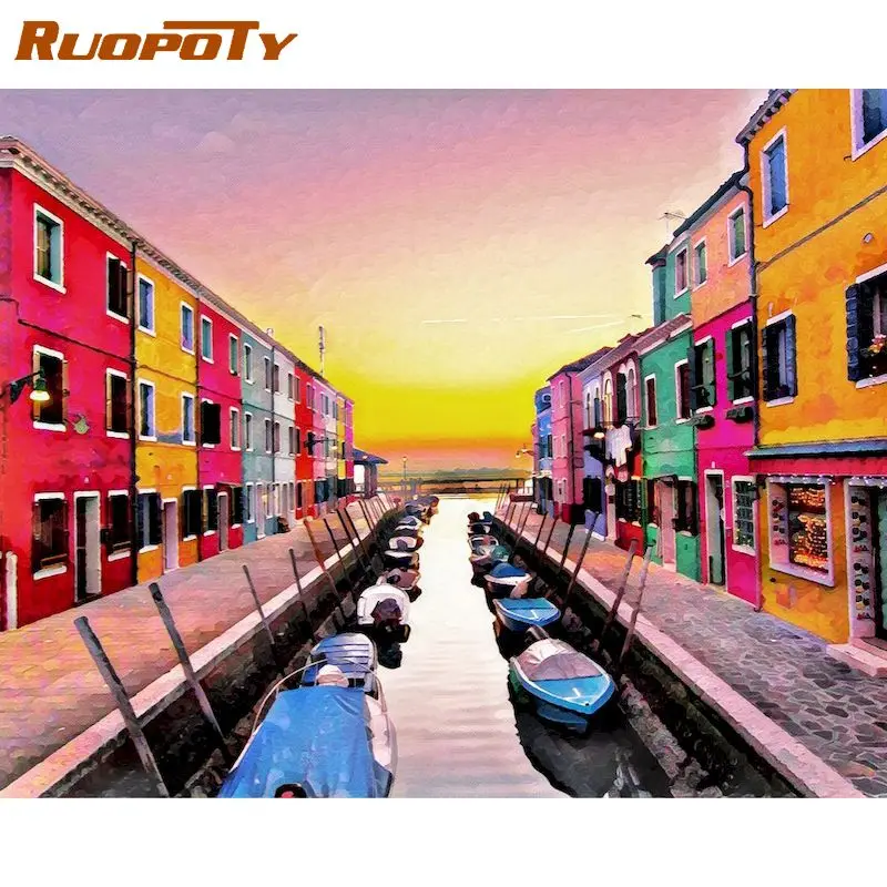 

RUOPOTY 60×75cm Frame Colorful House Diy Painting By Numbers Canvas Drawing Landscape Handpainted Gift Wall Decor Artwork