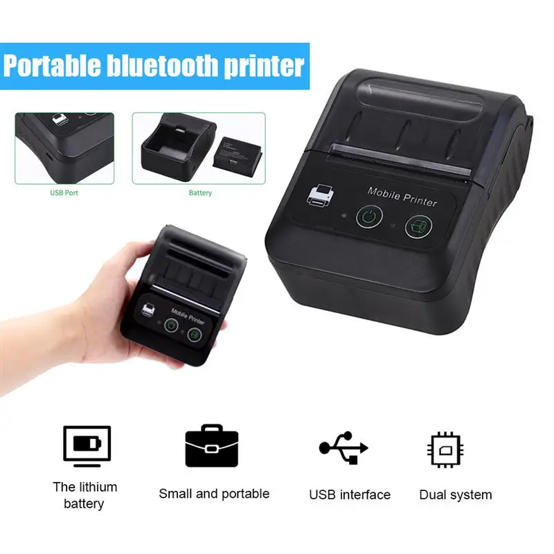 

58mm Portable Printer USB Bluetooth Thermal Receipt Windows iOS Android Mobile Printer for Supermarket Hotel Retail Store