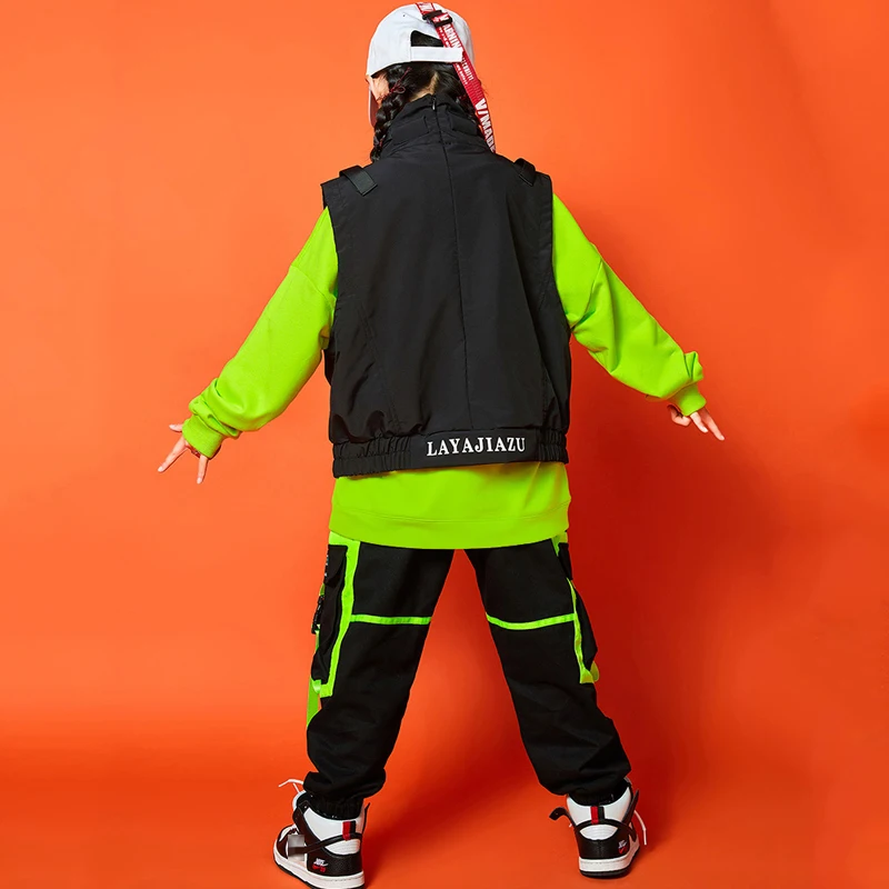 

Hip Hop Costume Boys Street Dance Clothing Loose Hip Hop Vest Green Tops Sport Jogger Pants Jazz Hiphop Show Rave Wear