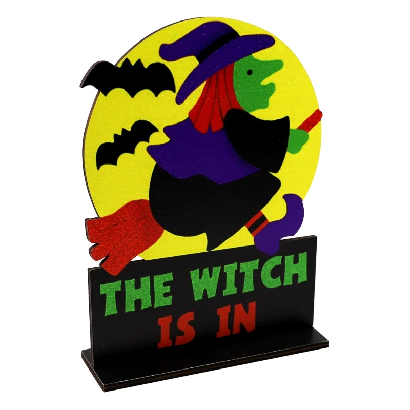 Декор Настольный деревянный в виде Луны и ведьмы на Хэллоуин креативный для дома