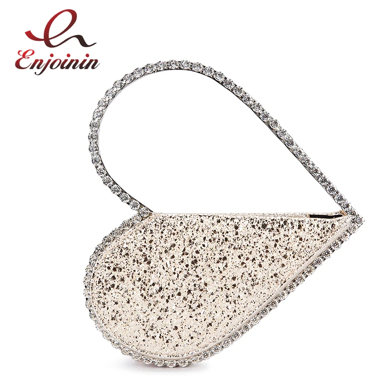 Pochette da sera a forma di cuore con diamanti per donna Designer Chic manico in metallo borsa con paillettes lucide borse da sposa femminili