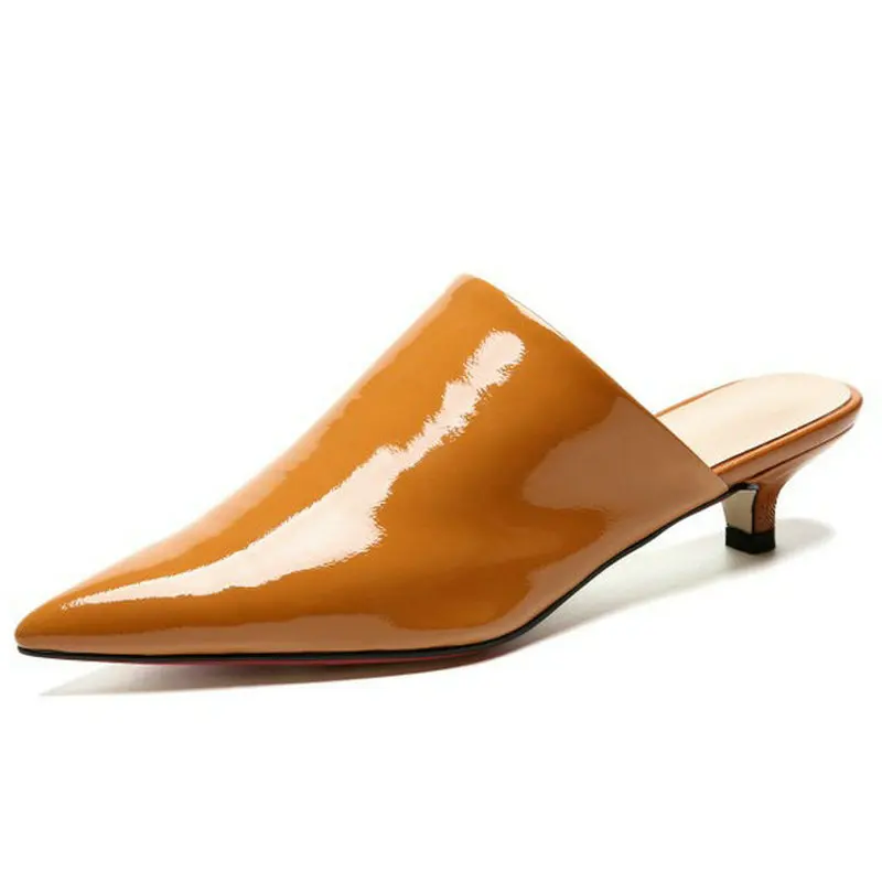 100% из коровьей кожи На низком каблуке Женские тапочки с острым носком и на