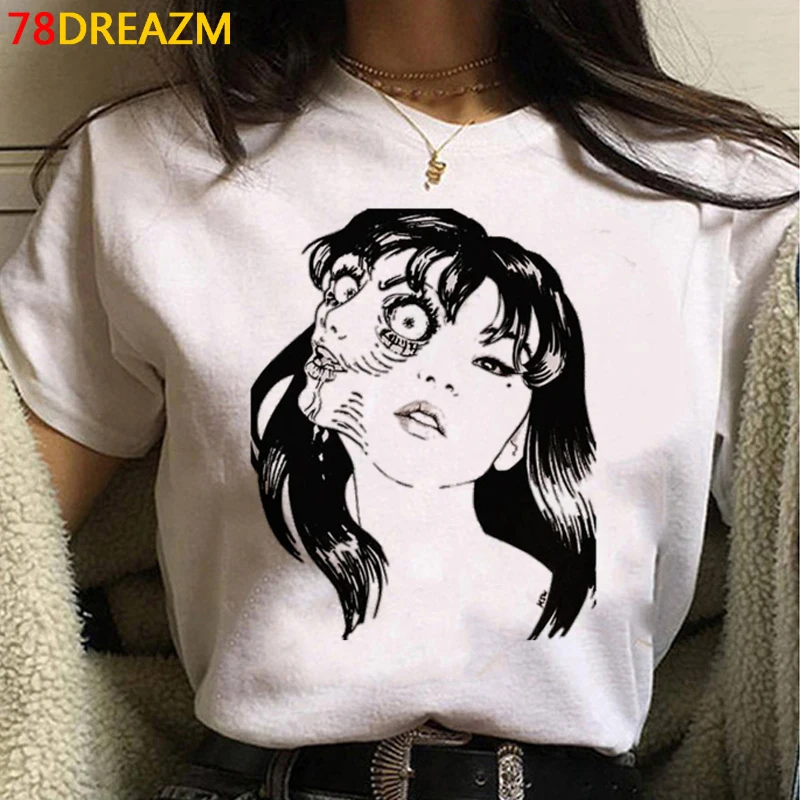 

Футболка для девушек с рисунком манга, Junji Ito, Tomie Shintaro Kago, мужские футболки с графическим рисунком, одежда для гранж, топы, футболки, белая фут...