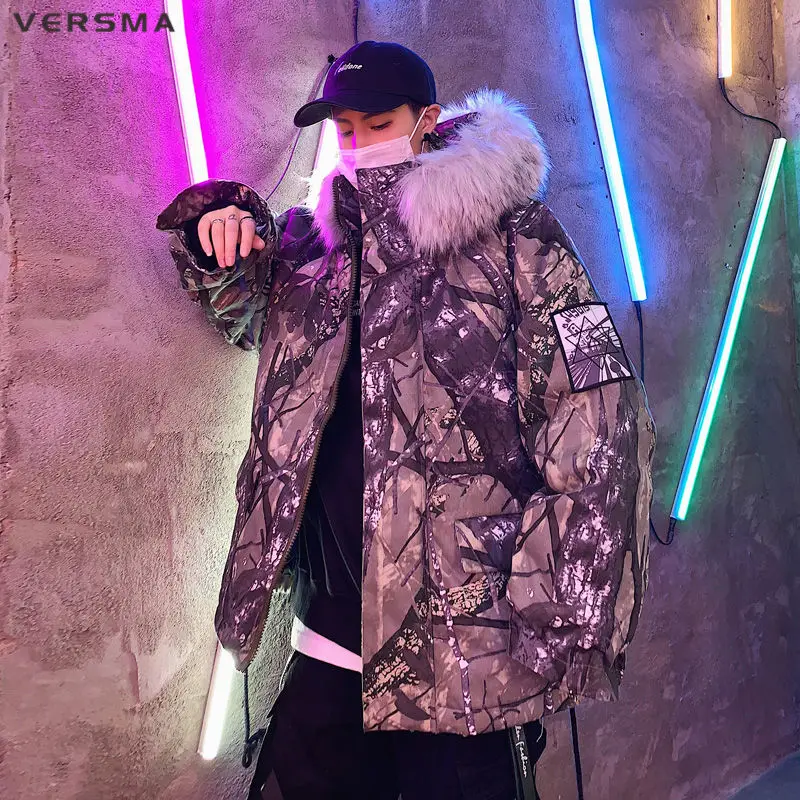 Куртка мужская камуфляжная с меховым воротником теплая в стиле хип-хоп | Мужская