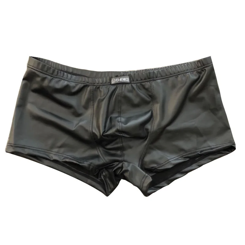 Мужское нижнее белье боксеры из искусственной кожи черное сексуальное шорты