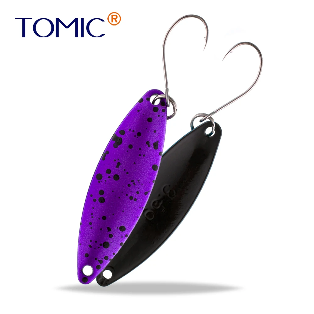 Tomic 1 шт. 1,6 г 2,7 г 3,5 г микро узкие латунные металлические ложки УФ сверкающие цвета окунь форель области один крючок рыболовные приманки Pesca