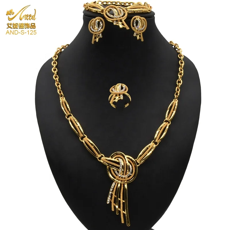 

ANIID 24k Dubai African Wedding Necklace Set For Saudi Women Nigerian Jewelery Gift Indian Bridal Gold Color Plated 2021 Ring