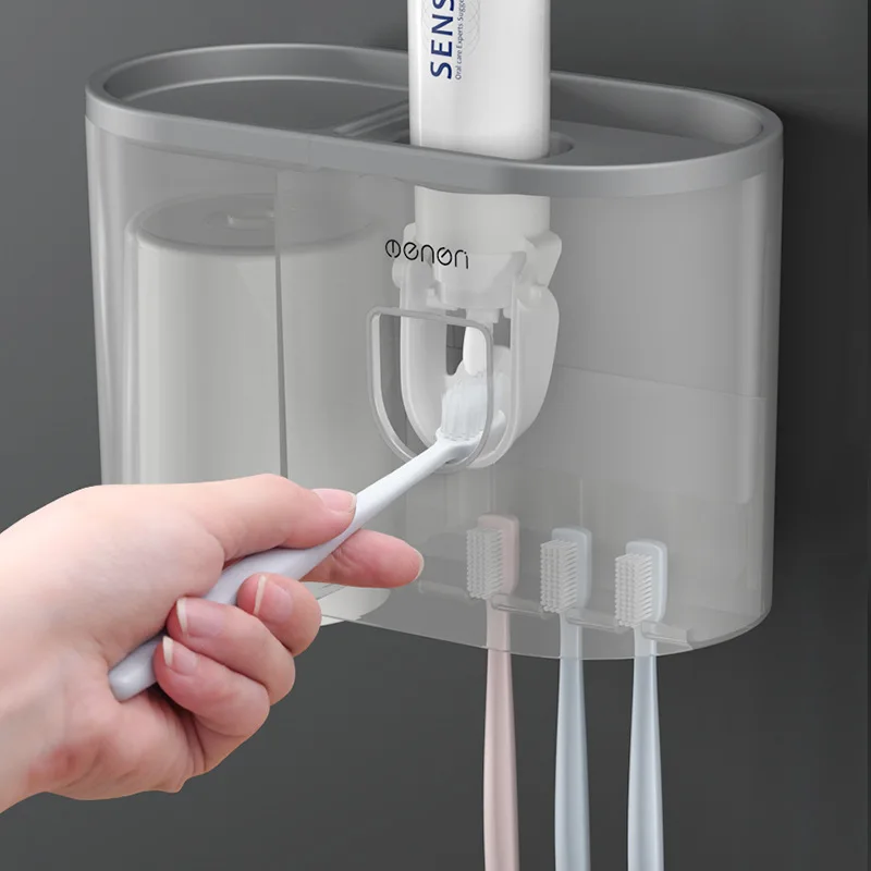 

Bathroom Accessories Sets Toothbrush Holder Automatic Toothpaste Dispenser Wall Mount Toothpaste Squeezer Storage Rack Organizer
