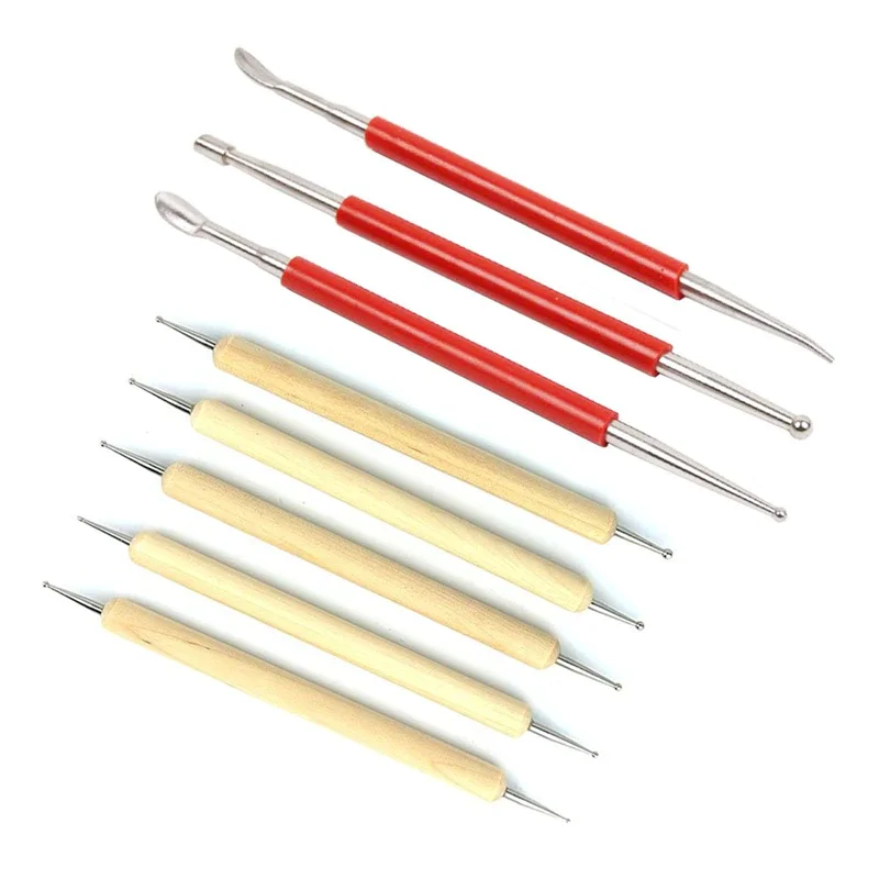 

Fenrry 8Pcs Leather Craft Tool Modeling Point Stylus Modelling Splicing Carving Tool Spoon Balls Embossing Carving Press Tools