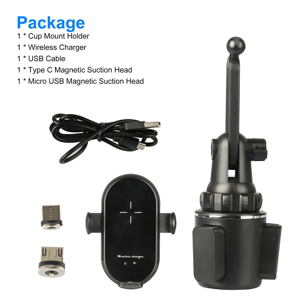 new universal qi wireless charger 360 degree adjustable car cup holder phone mount fast charging stand dock for cell phone free global shipping