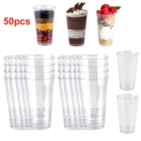 50pcs glass cup disposable plastic cup 3oz 90ml round dessert cups clear food container for jelly yogurt mousses dessert baking