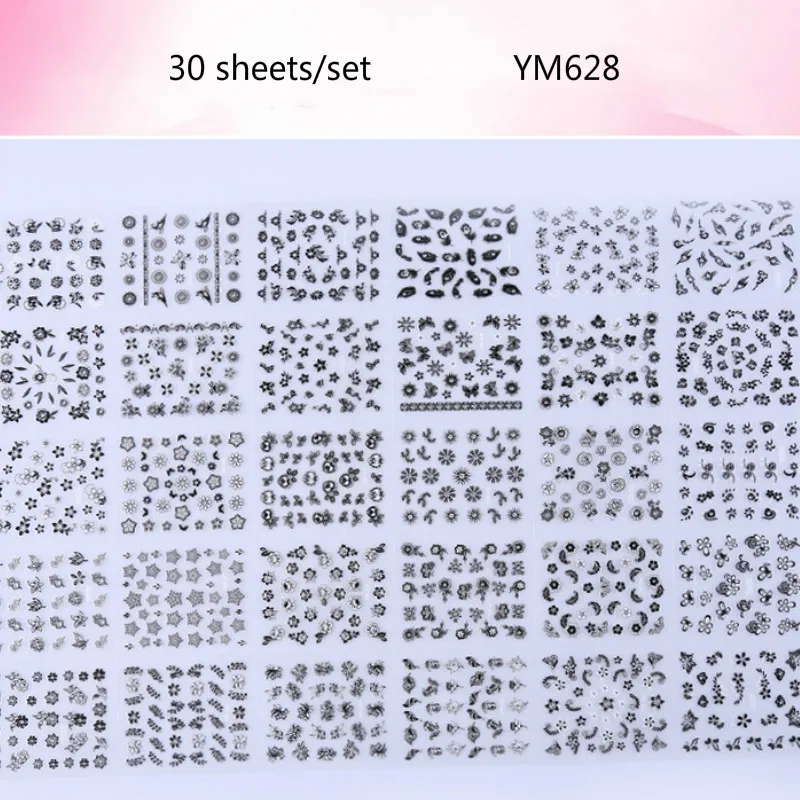 30 листов/набор, Детские наклейки для ногтей, 3D наклейки для ногтей, японский маленький свежий цветок, аппликация для маникюра, сетка, красная наклейка для ногтей