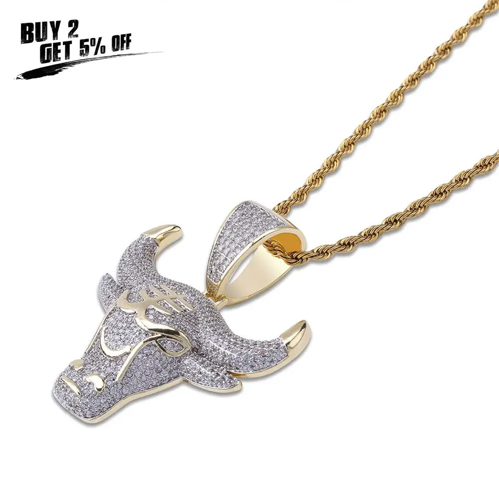 JINAO Модные кубический циркон льдом цепи ожерелье бык демон Король Лев кулон в