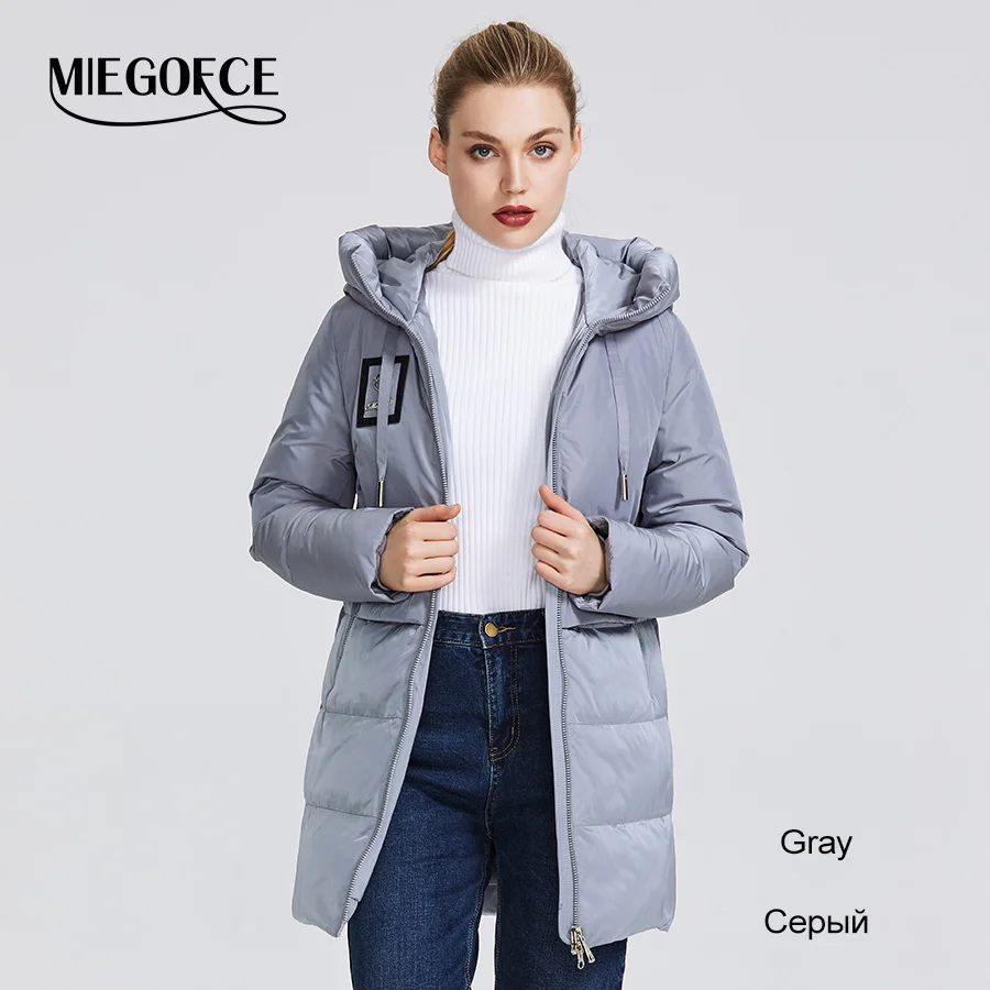 MIEGOFCE Зимняя женская коллекция женская теплая куртка и придает легкость ветрозащитный стойкий воротник с капюшоном пуховик имеет несколько необычных расцветок спорт классика пальто - Цвет: 412 Gray