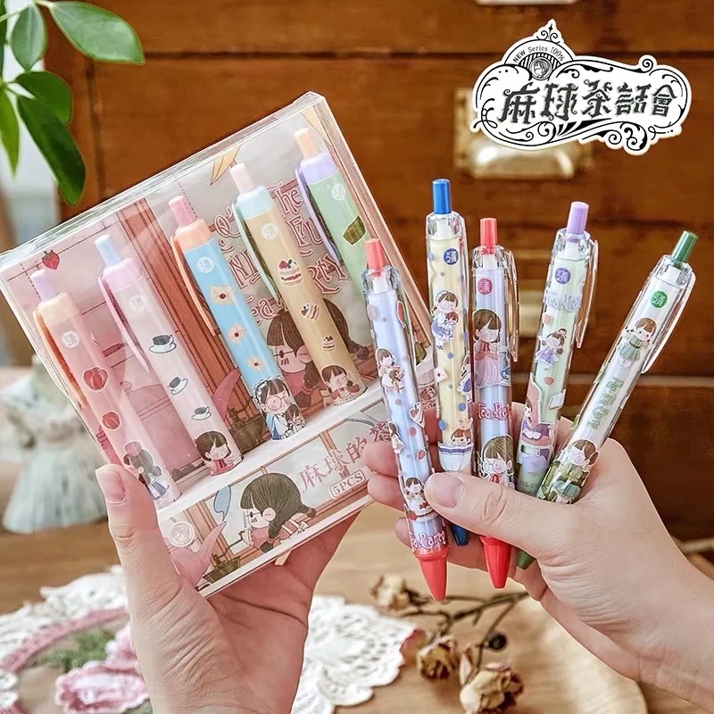 

5 шт./компл. Kawaii MAQIU вечерние няя серия японская девушка черная шариковая ручка школьные канцелярские принадлежности подарки 0,5 мм