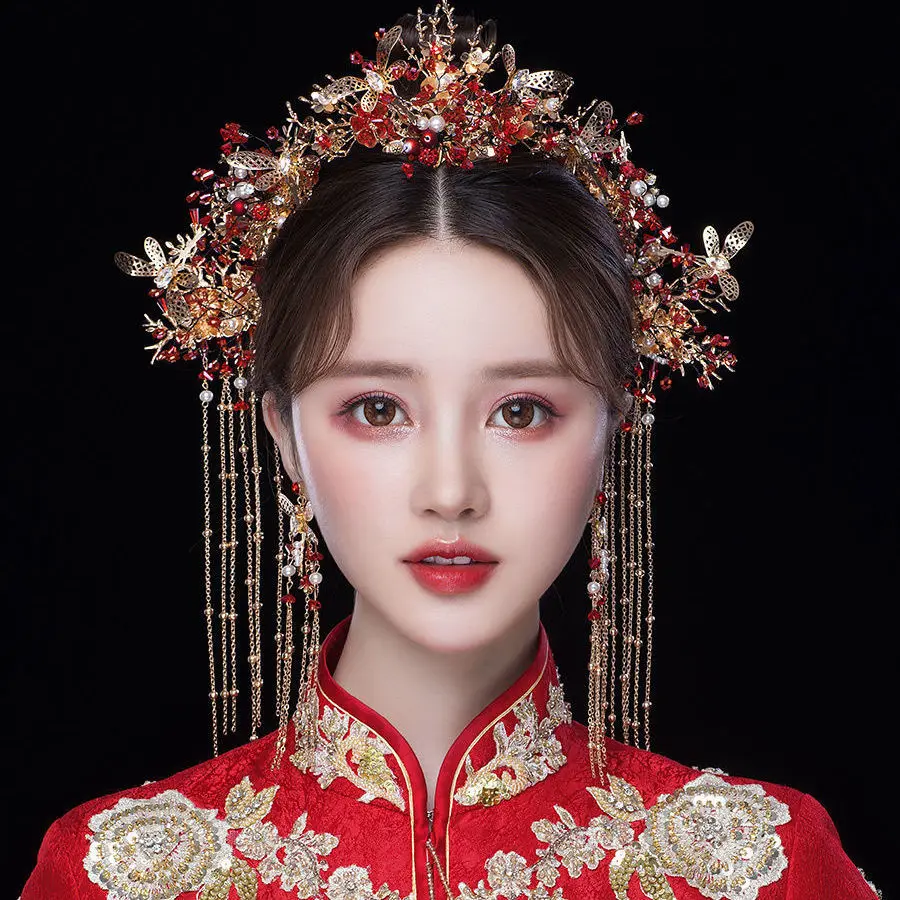 

2020 Xiuhe Clothes Headdress Is Simple And Generous Phoenix Crown Atmosphere Bride Wedding Long Tassel New In 2021