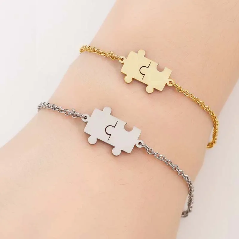 

Stainless Steel Necklace For Women Lover's Gold And Silver Color Puzzle Pendant Bracelet Engagement Jewelry