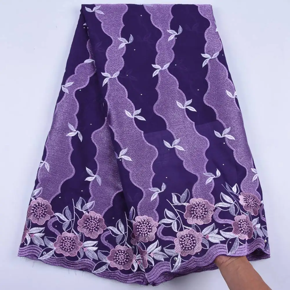

High Quality Purple Swiss Voile Lace In Switzerland African Lace Fabric Cotton Lace Fabric With Stones For Wedding Dress S1692