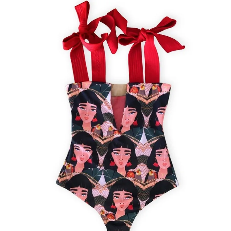 

2021 New Abstract One-Piece Swimsuit Straps European and American Sexy Bikini Swimsuit
