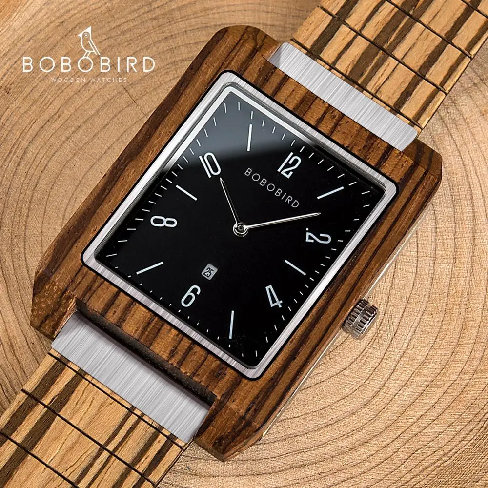 

BOBO BIRD Bamboo Wood Watch Date Display Men Quartz Handmade Male Wristwatches reloj hombre marca de lujo with Box