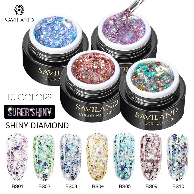 SAVILAND 6 мл гель краска Гибридный бриллиантовый Гель лак с блестками для ногтей