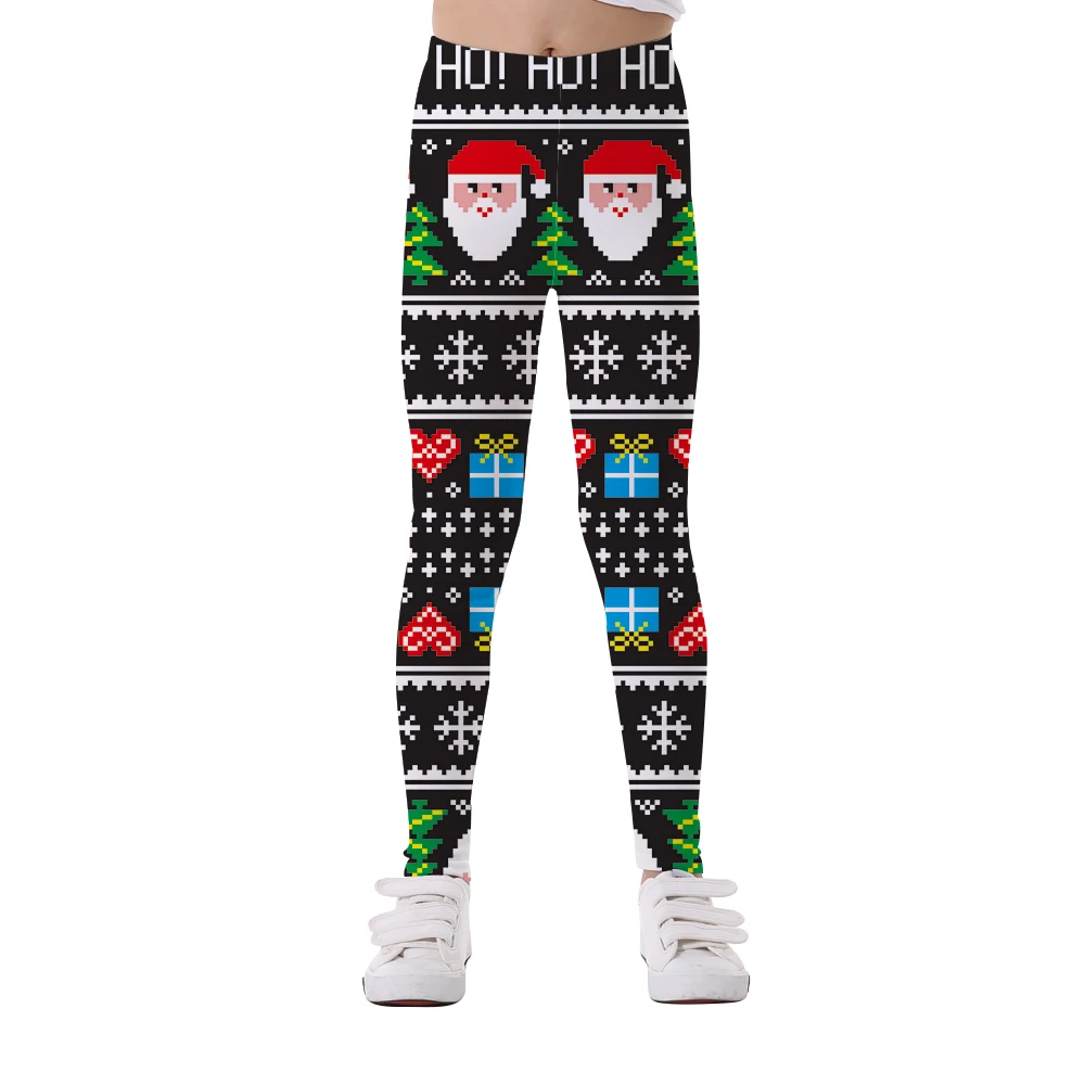 LOVE SPARK Kids Casual Running Pants Christmas Father Blue Green Printing Full Length Workout Childrens Leggings | Спорт и