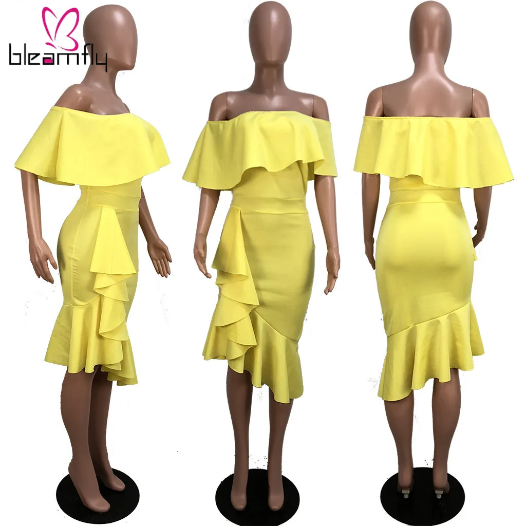 Сексуальное женское платье 2020 желто голубое с открытыми плечами без рукавов