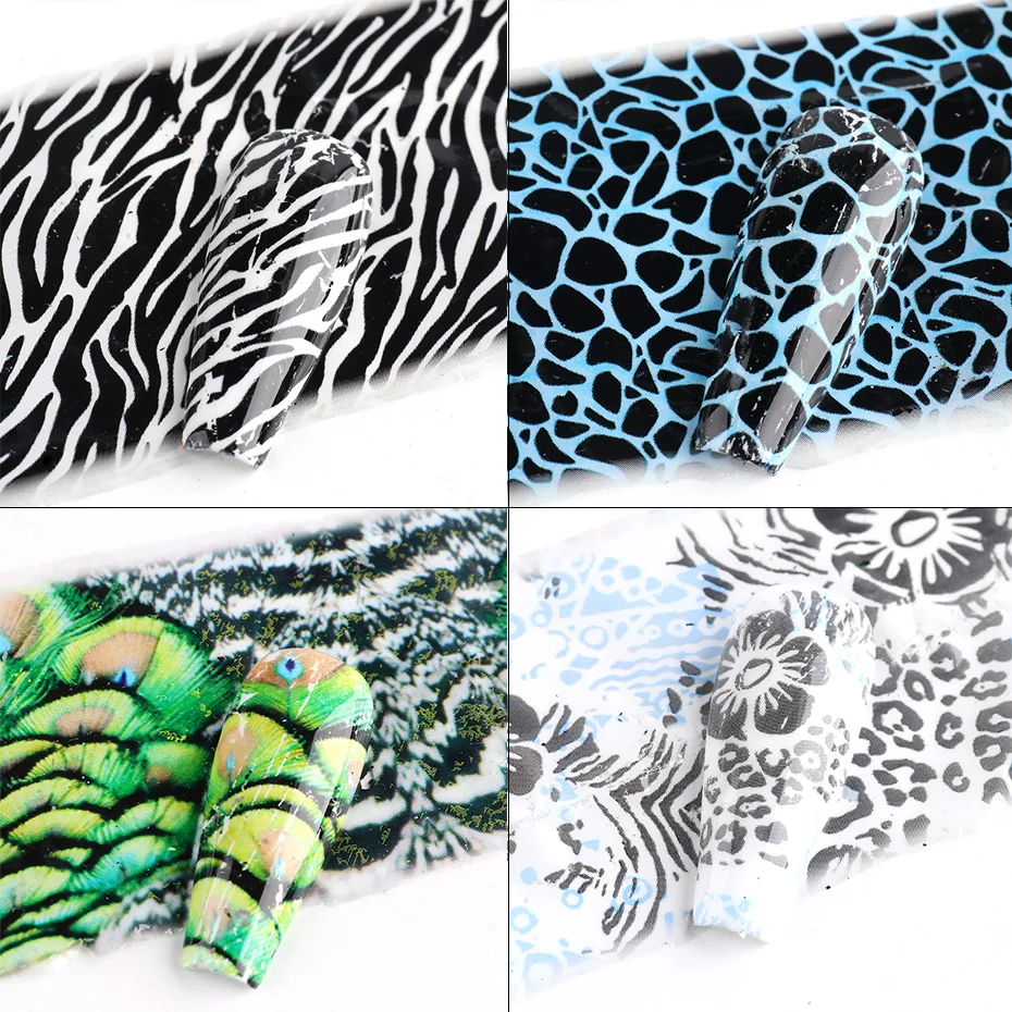10 шт. рисунок зебры фольга для ногтей змеиный Леопардовый принт наклейка