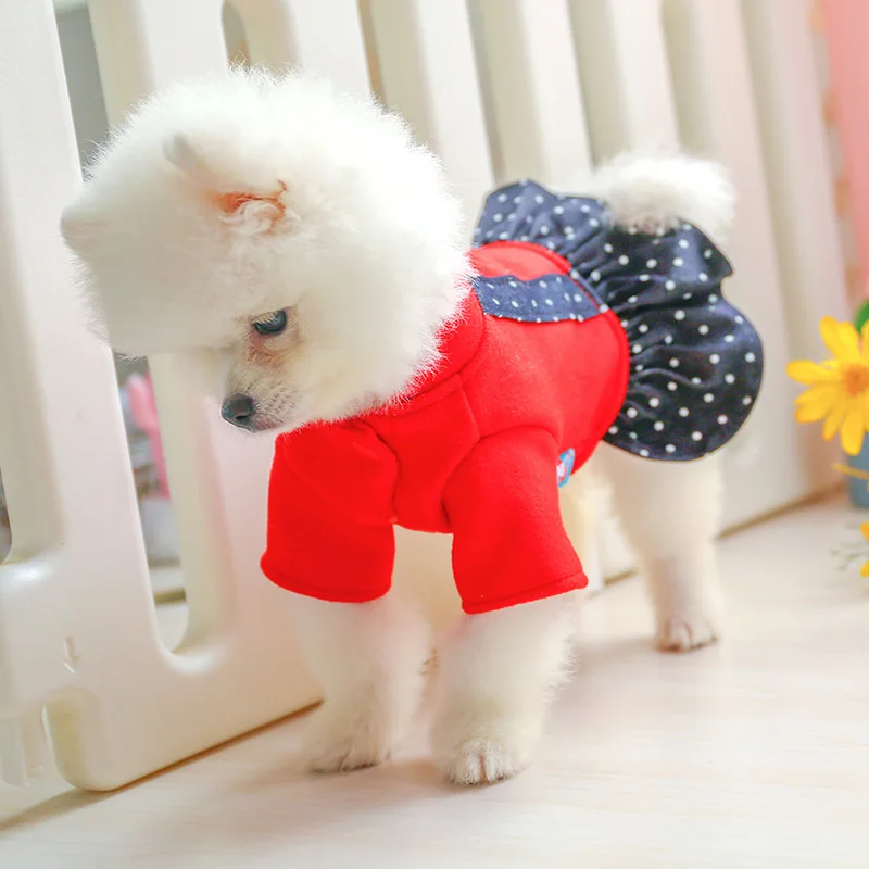 PETCIRCLE/Новинка Одежда для щенков Джинсовое платье в красный горошек питомцев