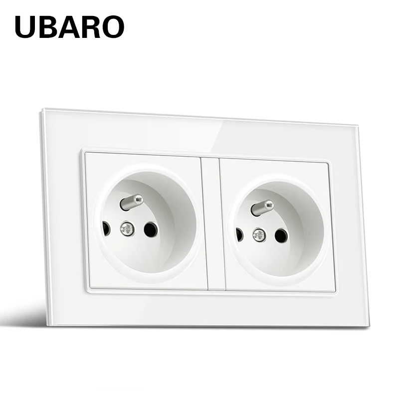

UBARO 146*86 French Standard Tempered Crystal Glass Panel Socket With Usb 5V 2100mA Wall Prise Home Outlet AC100-250V 16A Plug