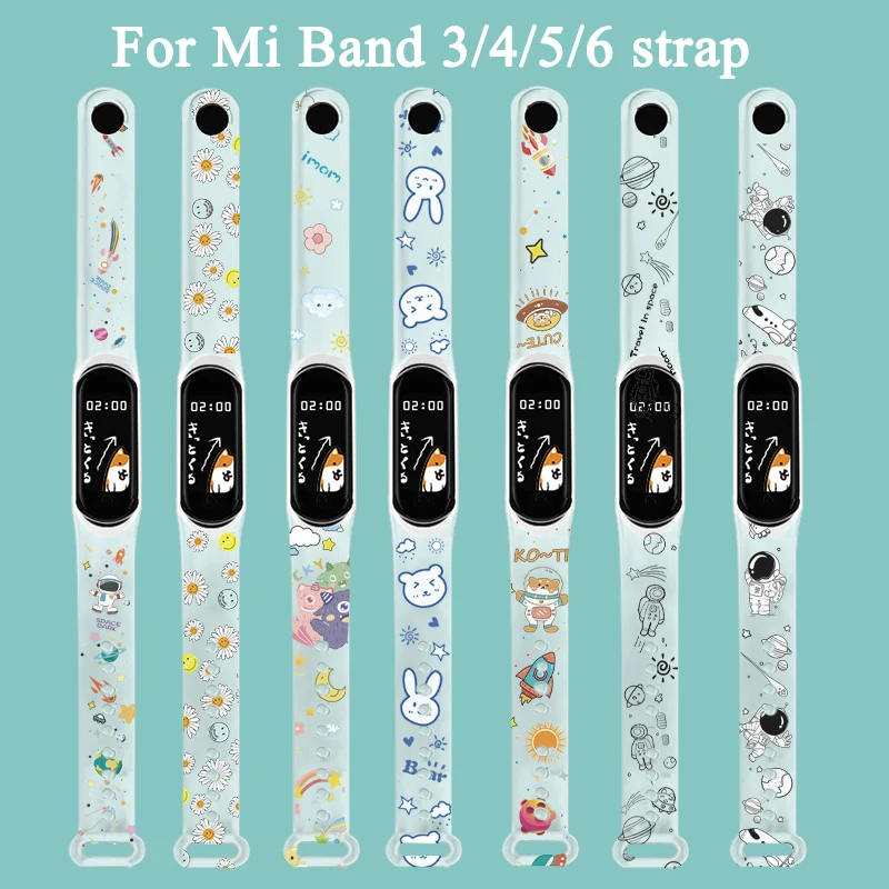 Strap for Xiaomi Mi band 6 5 4 Replaceable Wristband Transparent Silicone for straps xiaomi my band 3 4 Color printing Bracelet