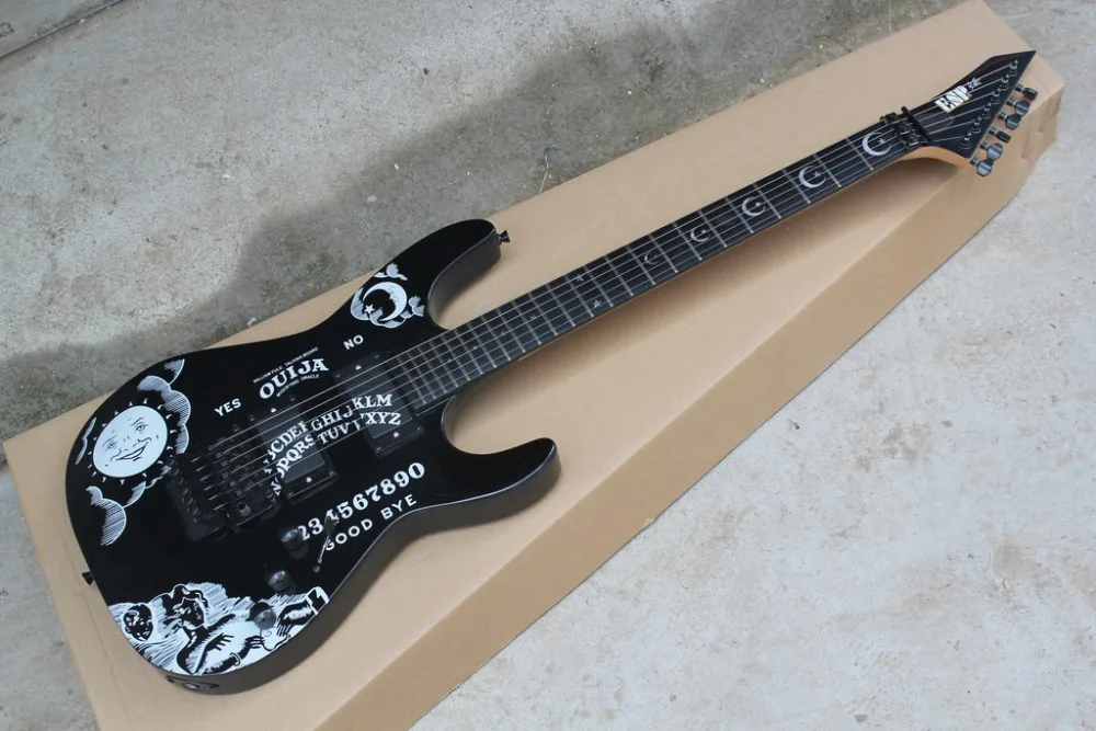 Custom shop KH-2 ouija электрогитара глянцевая черная Кирк хэмметт подписи ouija гитара Звезда и Луна инкрустация гитара
