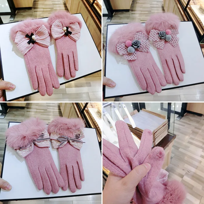 SP & CITY милые розовые зимние женские перчатки для телефона кашемировые с бантом