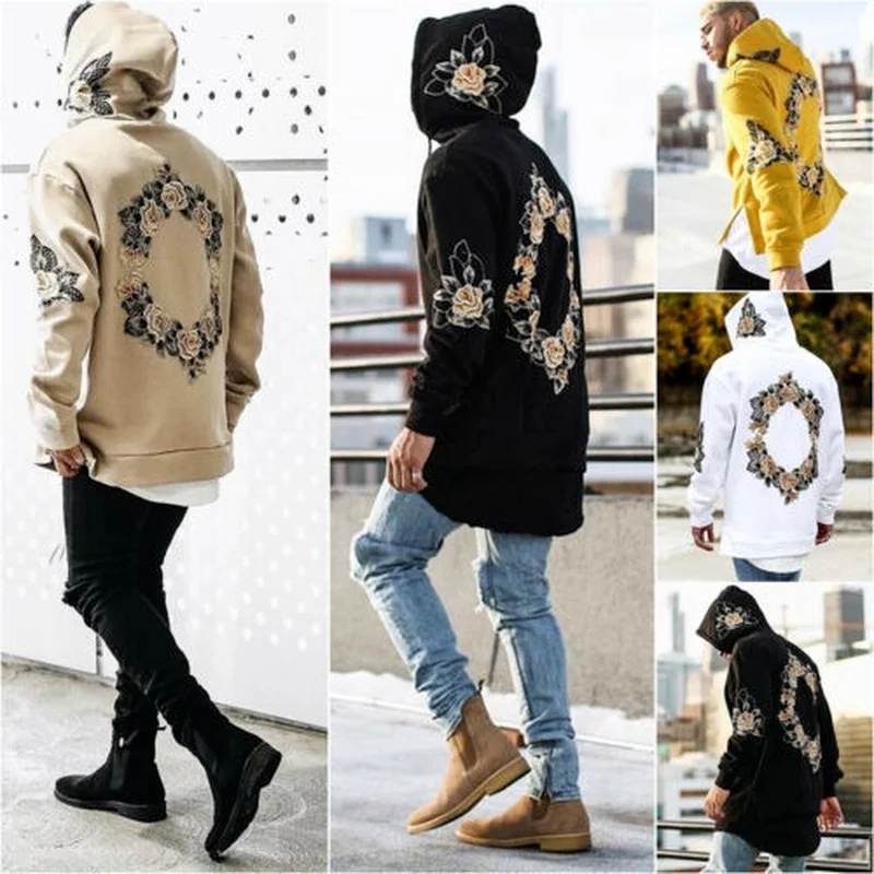 

Men Printed Floral Long Sleeve Hoodie Comfy Warm Jumpers Baggy Casual Loose Top