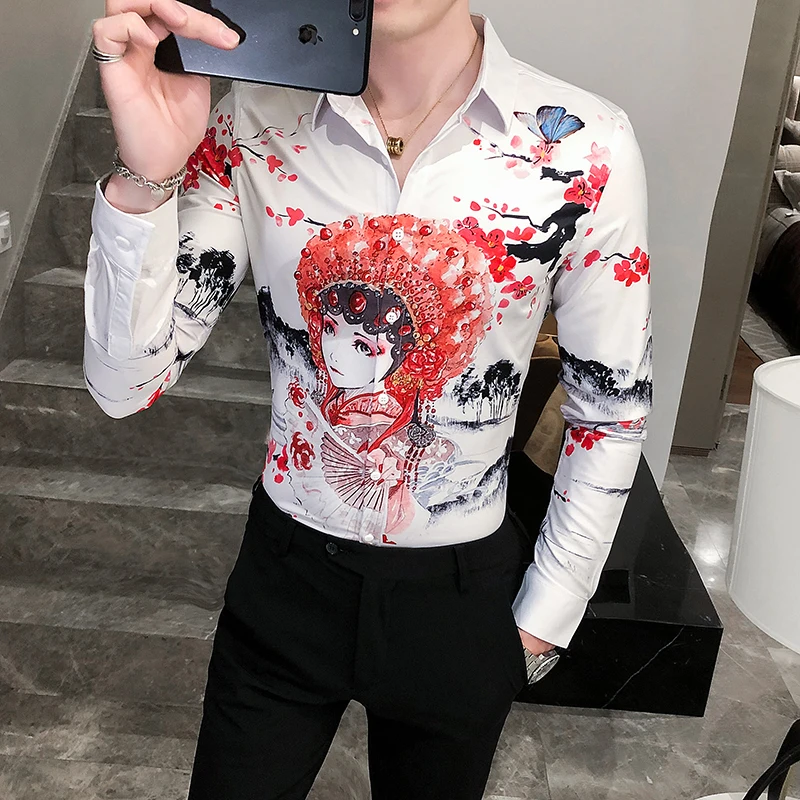 Рубашка мужская с длинным рукавом и цифровым принтом осень 2020|Повседневные